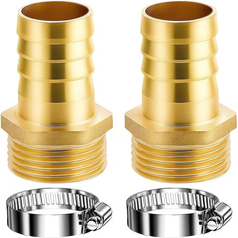 2 Pcs Raccord de Tuyau Cannelé en Laiton, 1" Raccord Cannelé Male avec 2 Acier Inoxydable Tube Pince pour Tuyau, Tuyau D'eau et Tuyau de Gaz (1/5)