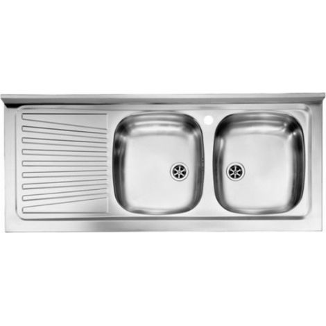 LAVELLO CUCINA DA APPOGGIO IN ACCIAO INOX 2 VASCHE CON GOCCIOLATOIO MODELLO MONDIAL - CM.120x50 VASCA DESTRA - PROFONDITÀ VASCA: 15 CM - HID