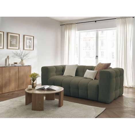 Bobochic – Canapé droit convertible 3 places – Tissu bouclette vert – Couchage quotidien 190x140cm – Structure bois et mousse HD – Design moderne (1/5)