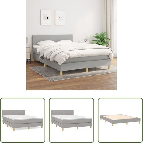 vidaXL Sommier à lattes de lit avec matelas Gris clair 140x200cm Tissu (1/5)