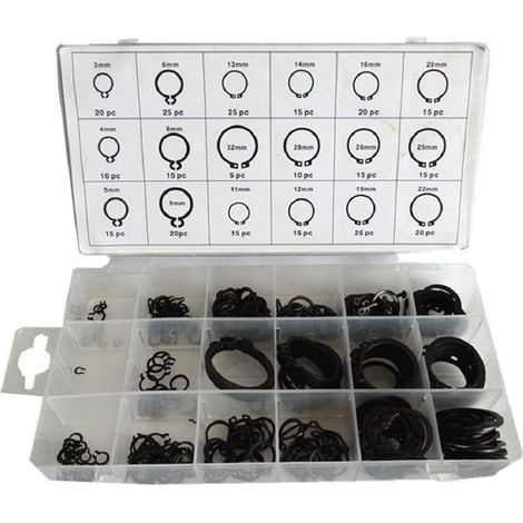 300 Pcs 18 Sizes Black Metal Automotive Circlip Snap Ring C-Clip and Universal Box