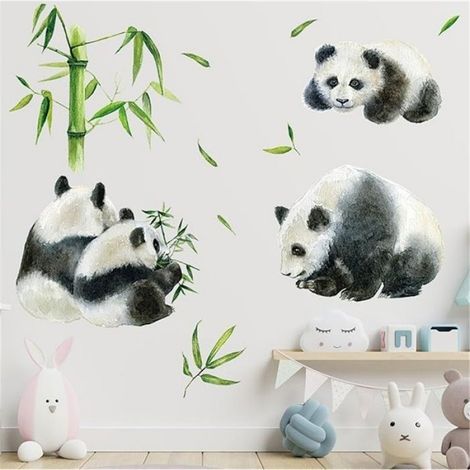 Sticker mural panda avec motif bambou aquarelle 53 x 40 cm pour chambre enfant, salon, chambre, cuisine, etc Multicolore STICKERS (1/5)