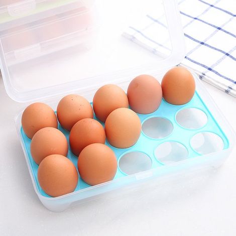 Organisateur d'œufs à 15 compartiments - Boîte à œufs - Organisateur pour réfrigérateur - Conception résistante aux chocs - Boîte de rangement portable - Bleu - PP bleu (1/5)