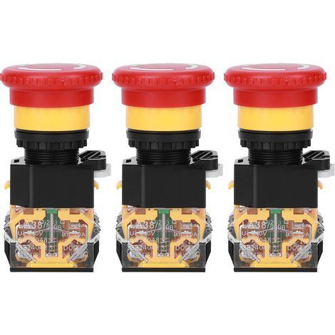 Lot de 3 interrupteurs à bouton-poussoir d'arrêt d'urgence marche/arrêt, pièces industrielles en plastique technique, 440 V, 10 A, 22 mm (1/5)