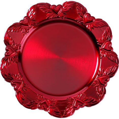 SOTTOPIATTO ROSSO CON CUORI IN PLASTICA DIAMETRO 32CM