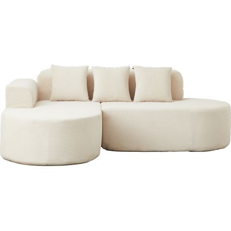 Divano modulare angolare da 220 cm in velluto beige con 3 cuscini (1/5)
