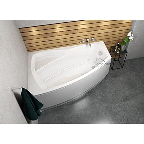 ECOLAM Baignoire d'angle acrylique Frida Polimat 140x90 cm gauche, tablier en acrylique, pieds, siphon, silicone. Baignoire acrylique blanc (1/5)