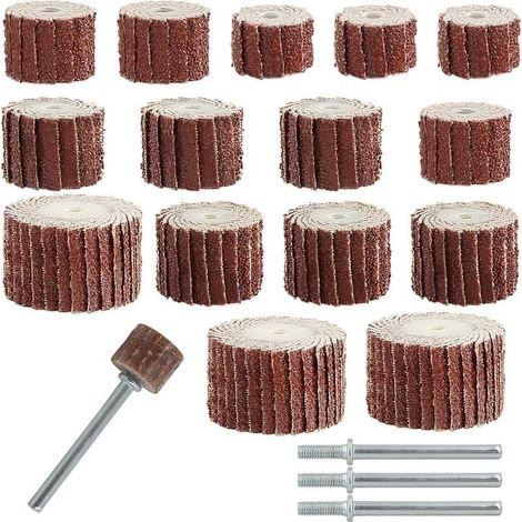 15 Pièces Roue À Lamelles,Grain 80, Lamelleuse, Brosse Visseuse, Abrasif Roue Avec 5 Tailles Différentes Pour Outils Rotatifs Roue De Polissage Avec Tige, Connecteur Spécial Pour 3 Têtes De Broyage (1/5)