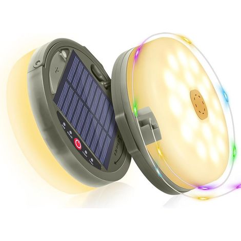 Guirlande lumineuse solaire colorée de 12 m pour le camping – Lampe pliable 2 en 1, 8 modes d'éclairage, rechargeable par USB, étanche IP45, idéale pour les tentes, les terrasses et les soirées en ple (1/5)