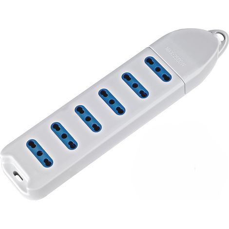 Multiprise 6 Prises, 10/16 A, Norme Italienne, Puissance Maximale 2500 W, Tension 250 V Ca, Format Compact Sans Fil, Blanche (1/3)