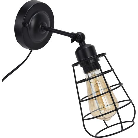 Luminaire mural industriel en fer noir vintage, forme ronde, style américain, certification CE+UL, douille E27 (85-250V), abat-jour 165x115mm, sans ampoule, pour bar, chambre, restaurant, café, hôtel. (1/5)