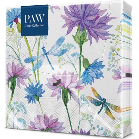 PAW - Tovaglioli di Carta Colorati (33 x 33 cm) I 20 Pezzi I Tovaglioli Compleanno I Fiori Di Campo, Primavera I 3 veli I Tovaglioli di Carta Decorati per Compleanni e Feste - Flower With Dragonfly (1/4)