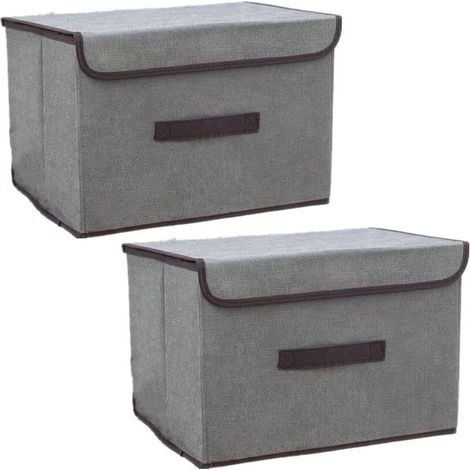 Scatola portaoggetti pieghevole in tessuto con coperchio – 36 x 23 x 24 cm, grigia, set da 2, ideale per armadi, vestiti e giocattoli