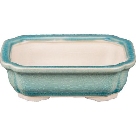 Vaso per bonsai rettangolare in gres smaltato verde 13x9x3,5 cm - YM31