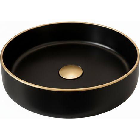 Vasque à poser ronde - 41 cm -Noir mat liseré or -AURIS (1/4)