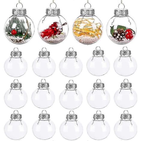 Boules de Noël transparentes, 16 boules en plastique transparent à remplir, décorations pour sapin de Noël et décorations de fête. (1/5)