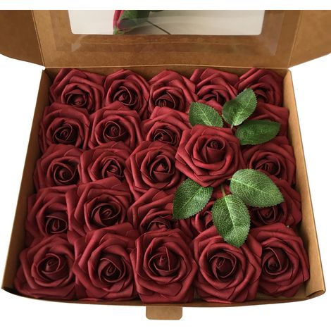 Roses Artificielles - Tige en Mousse PE - Diamètre 8 cm - Feuillage Vert - Pour Décoration Florale DIY, Centres de Table Mariage, Couronnes, Bouquets et Décor Intérieur - 25 Pièces (1/3)