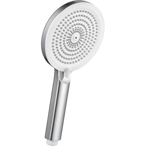 Handbrause mit 4 Strahlarten, 127 mm Brausekopf, leicht zu reinigen – Chrom + Weiß