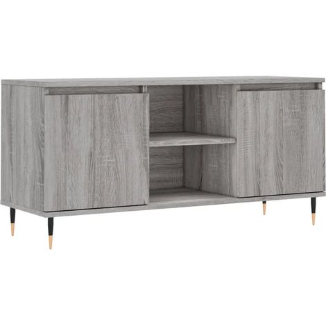 Meuble TV contemporain avec grand espace de rangement 104 x 35 x 50 cm en bois d'ingénierie gris (1/5)