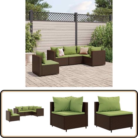Salon de jardin 5 pcs avec coussins Marron Résine tressée - Ensemble Salon De Jardin - Salon De Jardin Extérieur - Meuble De Jardin - Canapé D'angle - Canapé Extérieur