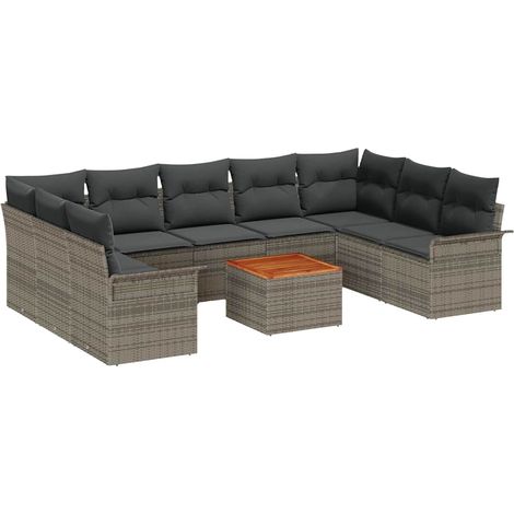 Maison Exclusive - Set Divano da Giardino 10 pcs Grigio polyrattan