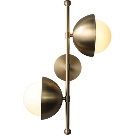Tolo – moderne zweiflammige Wandleuchte, goldfarbenes Messing, milchige Kugel