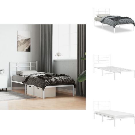 Cadre de lit métal sans matelas avec tête de lit blanc 90x200cm - Cadre De Lit - Lit Double - Lit Metal - Lit Blanc - Meuble Chambre (1/5)