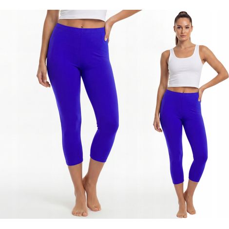 Leggings cómodos de algodón de 3/4, fabricante polaco, color azul aciano, talla XXL. (1/4)