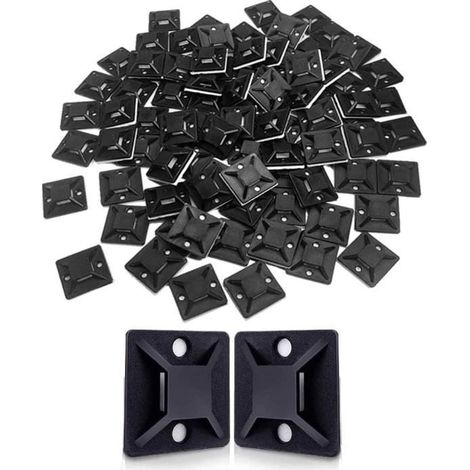 Embases Adhesives pour Attache de Câble 100pcs - Nylon - Noir - 25mm x 25mm Heerico (1/4)