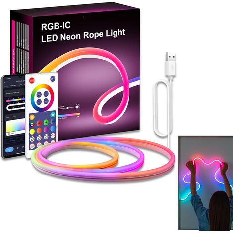 Guirlande lumineuse LED néon RGB IC 16 millions de couleurs, style graffiti, Wi-Fi, Bluetooth, musique, idéale pour chambre, salon ou salle de jeux. Décoration (1/5)