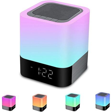 Enceinte Bluetooth Portable Lumineuse Haut-Parleur Bluetooth Lampe de Chevet LED avec Contrôle Tactile, Lampe de Table Couleur Changeant Lumière de Nuit avec Le Reveil pour Cadeau Fille, Garçon, Amis (1/5)