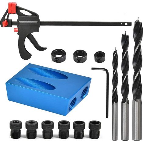 Guide De Perçage À 15° - Avec Serre-Joint À Une Main - Vis 6/8/10 mm - Forets 6/8/10 mm - Écrous 6/8/10 mm - Clé Allen - Kit Complet 15 Pièces (1/5)