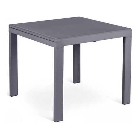 Tavolo Allungabile Banner 90x90/163,5 cm in Vetro Temperato Acidato e Metallo Verniciato Grigio - Design Elegante Minimalista (1/3)