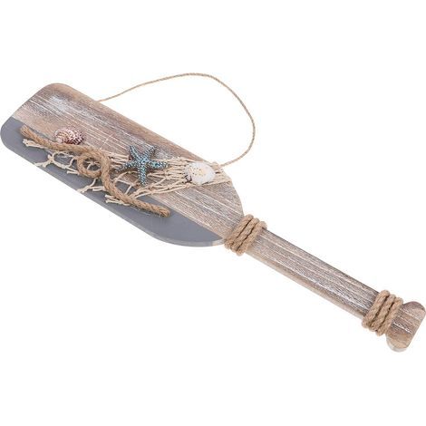 Pagaie décorative en bois de 40 cm avec étoiles de mer et coquillages, décoration murale style nautique (1/5)