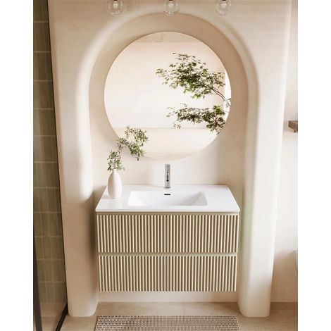 Exagonshop Mobile bagno 100x46 sabbia opaco cannettato lavabo