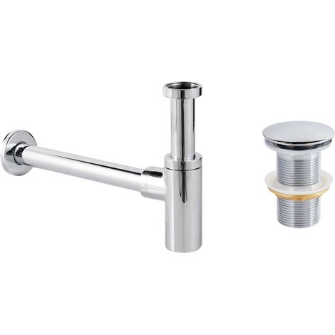 Siphon de Lavabo avec Bonde Clic Clac Laiton et Acier Inoxydable Argenté Mafredi