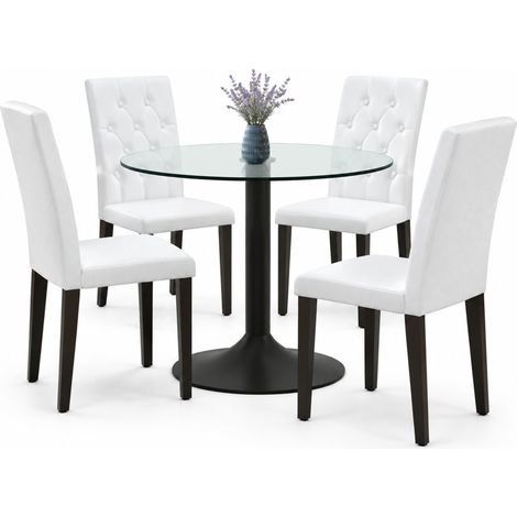 ELVMI Set Tavolo e Sedie con 1 Tavolo Rotondo e 4 Sedie, Vetro, Metallo e PU, Nero Bianco Trasparente (1/5)