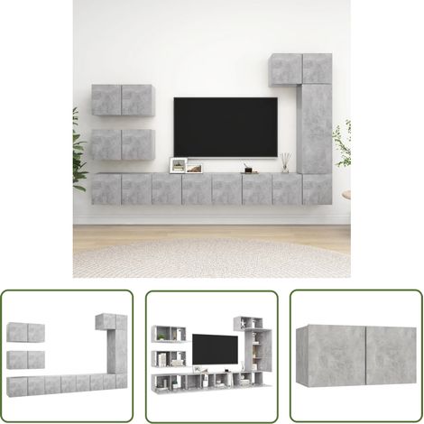 The Living Store 8-tlg. TV-Schrank-Set Betongrau Holzwerkstoff - TV-Schrank - Hängender TV-Schrank - Wohnzimmermöbel - Regal - Fernsehregal (1/5)