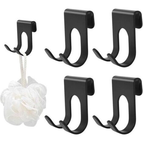 Lot de 4pcs Support de Rasoir Crochets, Porte Rasoir Douche en Aluminium, Crochet Porte Serviette Sans Perçage, Crochets Adhésifs pour Salle de Bain et Cuisine Organiseur(Noir) (1/5)