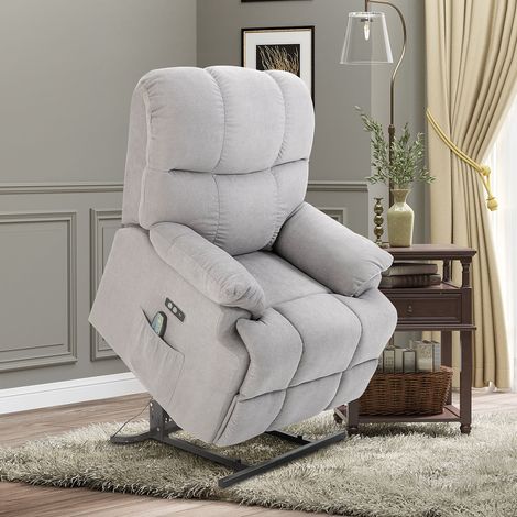 Poltrona con sistema di sollevamento assistito, poltrona massaggiante, poltrona reclinabile con porta USB, poltrona TV con telecomando, tasca laterale, poltrona TV reclinabile con rivestimento effetto (1/5)