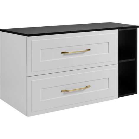 Set di mobili da bagno sotto lavabo, bianco / nero, 80 (60 + 20) x 46 x 58 cm , 3 colori di maniglie a scelta