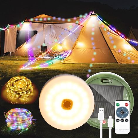Guirlande solaire 20 m, 200 LED RGBW, 10 modes, camping, tentes, événements (1/5)