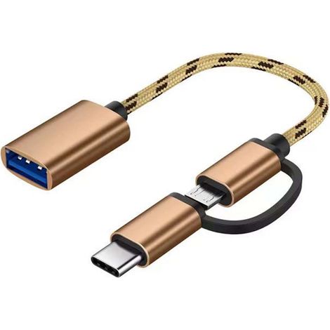 Adaptateur OTG USB-C 2-en-1 vers USB pour Android, lecteur de carte et clé USB, couleur or rose. (1/5)