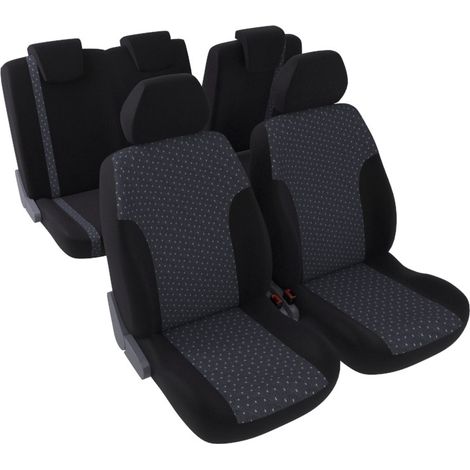 Jeu complet de housses de sièges - Universelles - Voiture/Auto - Lavable - Avant / Arrière 2/3-1/3 - Tissu noir / jacquard moucheté