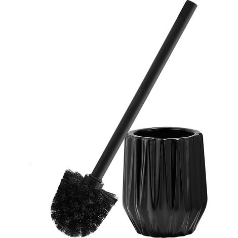 Brosse Toilettes WC Balayette WC et Supports Balai en Céramique INOX Forme de Diamant Noir (1/5)
