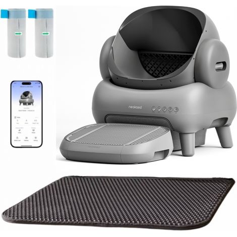 NEAKASA M1 Litière automatique pour grands chats, Grise + Marche pour litière - NEAKASA