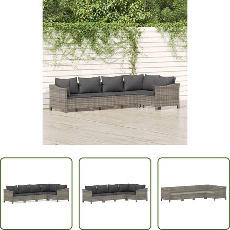 vidaXL Canapé en rotin poly - Salon de jardin 5 pcs avec coussins Gris Résine tressée (1/5)