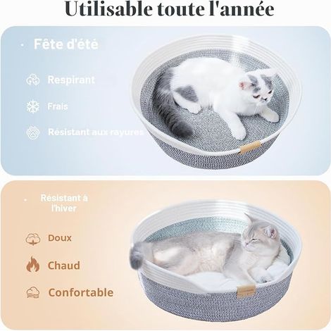 Braided Rope Cat Bed, Breathable Handmade Design, Round and Cozy Basket for All Seasons, Nordic Style, 47 x 47 x 15 cm (1/2)