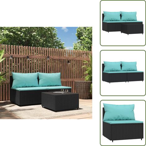 3-tlg. Garten-Lounge-Set mit Kissen Schwarz Poly Rattan - Gartensorte - Loungemöbel - Gartenmöbel - Outdoor Möbel - Balkonmöbel (1/5)
