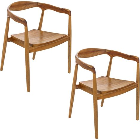 Lot de 2 fauteuils à dîner en teck naturel MIYAKO (1/5)